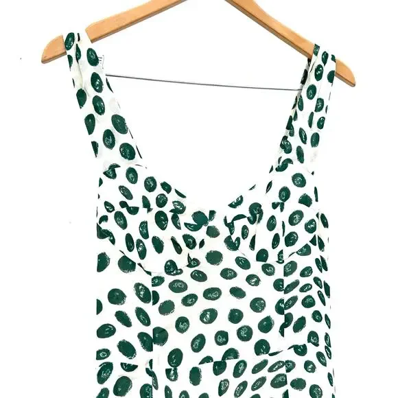 Reformation Fulton Midi Dress Green Polka Dot Slit Tapioca 8 Spring Leopard - Picture 6 of 12